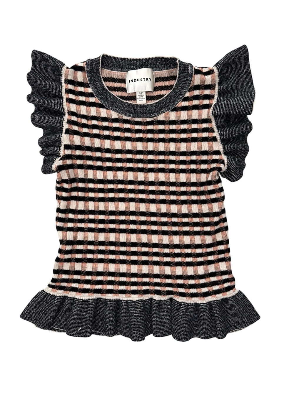 Ulla Johnson Rea Ruffle, Industry Plaid Check sweater knit blouse petite small